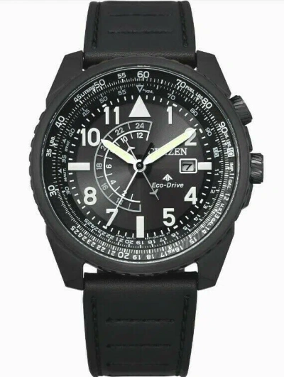 Pre-owned Citizen Eco-drive Promaster Nighthawk Dual Time Leather Men's Watch Bj7135-02e