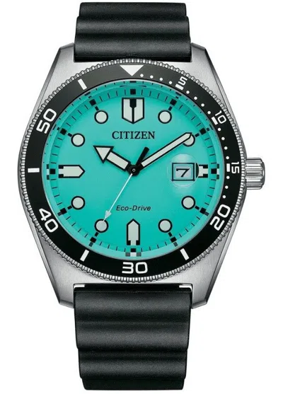 Pre-owned Citizen Eco Drive Rubber Strap Diver Men's Watch Aw1760-14x