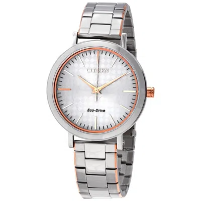 Citizen Eco-drive Silver Dial Two-tone Ladies Watch Em0766-50a In Neutral