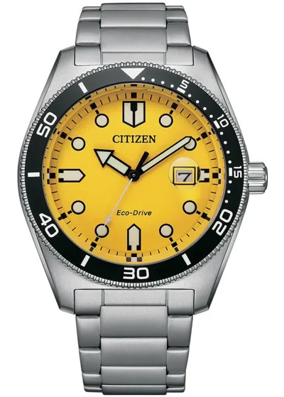Pre-owned Citizen Eco Drive Stainless Steel Diver Men's Watch Aw1760-81z