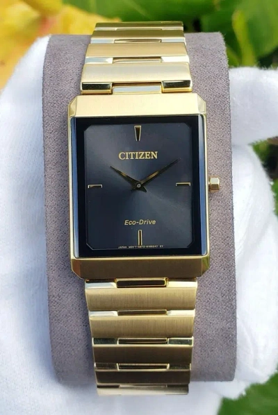 Pre-owned Citizen Eco-drive Stiletto Ar3102-51e Gold Tone Black Dial Men's Watch