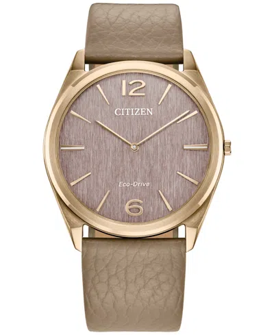 CITIZEN ECO-DRIVE UNISEX BEIGE LEATHER STRAP WATCH 38MM