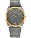 Citizen Eco-drive Unisex Gray Leather Strap Watch 38mm In No Color