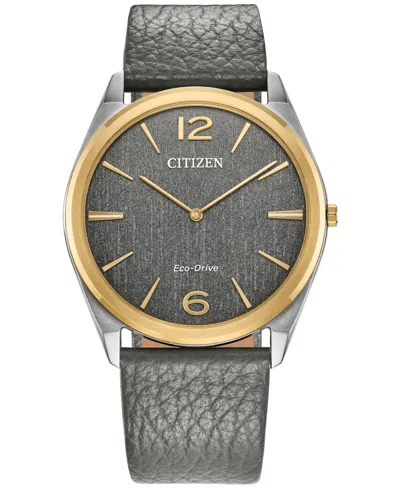 Citizen Eco-drive Unisex Gray Leather Strap Watch 38mm In No Color
