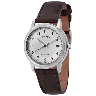 Citizen Eco-drive White Dial Brown Leather Ladies Watch Fe6011-14a In Brown/white