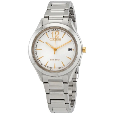 Citizen Eco-drive White Dial Stainless Steel Ladies Watch Fe6124-85a In Metallic