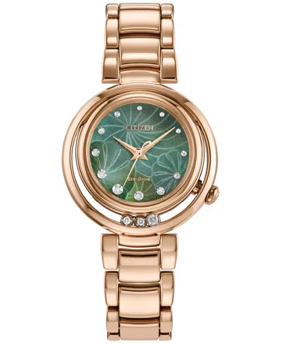 Citizen Eco-drive Women's Arcly Diamond (1/10 Ct. T.w.) Rose Gold-tone Stainless Steel Bracelet Watch 30mm In Green/gold