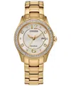 Citizen Womens Crystal Accent Gold Tone Stainless Steel Bracelet Watch Fe1147-79p In Gold-tone