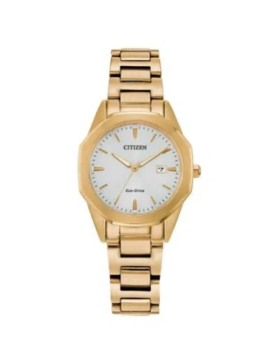 Pre-owned Citizen Eco-drive Women's Date Indicator Gold Watch 28mm Ew2582-59a