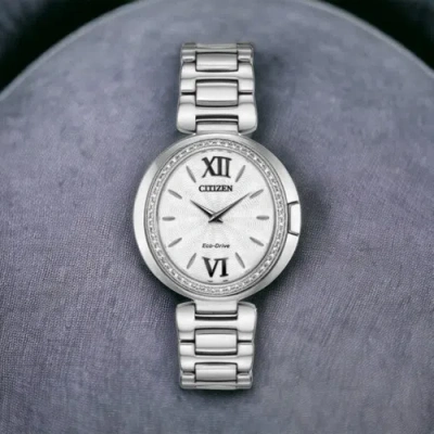 Pre-owned Citizen Eco-drive Women's Diamond Accent Silver-tone 34mm Watch Ex1500-52a