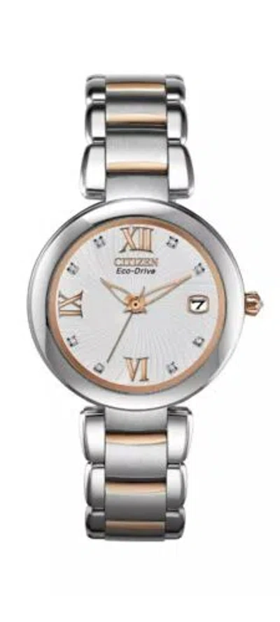 Pre-owned Citizen Eco-drive Women's Diamond Accent Two-tone Bracelet Watch 33mm Eo1116-57a