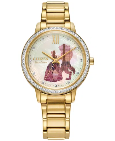 Citizen Eco-drive Women's Disney Belle And Beast Gold-tone Stainless Steel Bracelet Watch 36mm Gift Set In Gold Tone / Mother Of Pearl