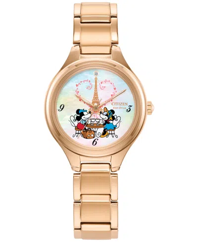 Citizen Eco-drive Women's Disney Mickey & Minnie Take Paris Rose Gold-tone Stainless Steel Bracelet Watch 29