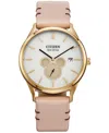 Citizen Eco-drive Women's Disney Mickey Mouse Beige Leather Strap Watch 40mm In Beige