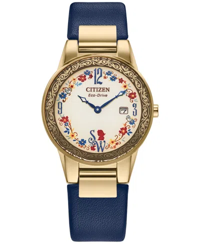 Citizen Eco-drive Women's Disney Snow White Blue Leather Strap Watch 30mm Gift Set In No Color