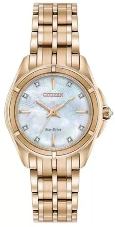 Pre-owned Citizen Eco-drive Women's Prezia Diamond Accents Rose Gold Watch 29mm Em0353-50d