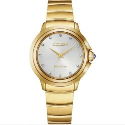 Pre-owned Citizen Eco-drive Womens Diamond Accents Gold Bracelet Watch 32mm Em0952-55a