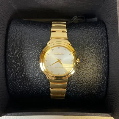Pre-owned Citizen Eco-drive Womens Diamond Accents Gold Bracelet Watch 32mm Em0952-55a