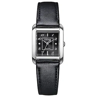 Pre-owned Citizen [] Ecodriive Watch Waterproof Apple Leather Square Collection Black White In Silver