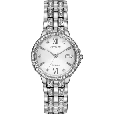 Citizen Eco-drive Crystal Bracelet Strap Watch, 28mm In Silver