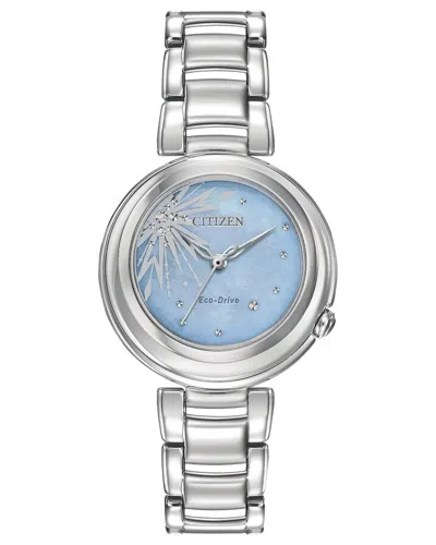 Pre-owned Citizen Em0580-58n Elsa Disney Princess Frozen Ii Diamond Blue Mop Dial Watch