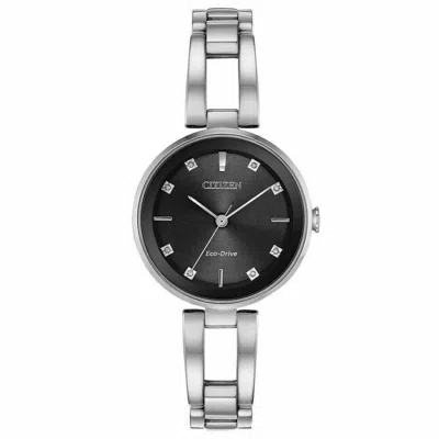 Pre-owned Citizen Em0636-55f Axiom Eco-drive Black Dial Diamond Women's Watch $400