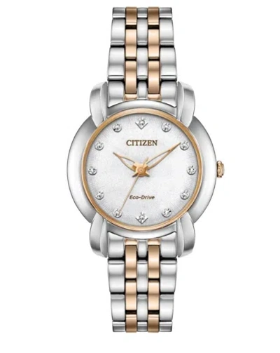 Pre-owned Citizen Em0716-58a Jolie Diamond Mother-of-pearl Dial Two-tone Women's Watch