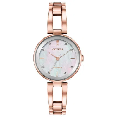 Pre-owned Citizen Em0803-55d Axiom Eco-drive Mother-of-pearl Dial Diamond Watch