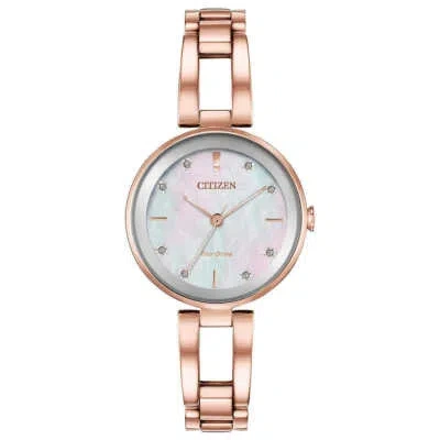 Pre-owned Citizen Em0803-55d Axiom Eco-drive Mother-of-pearl Dial Diamond Women's Watch