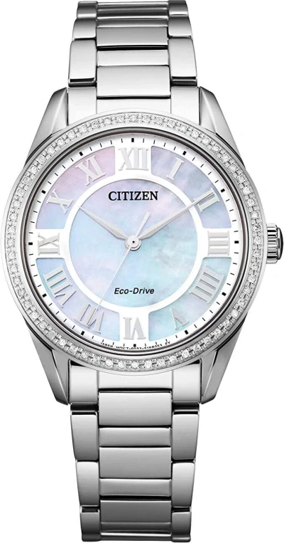Pre-owned Citizen Em0880-54d Arezzo Mother-of-pearl Dial Diamond Eco-drive Watch $790