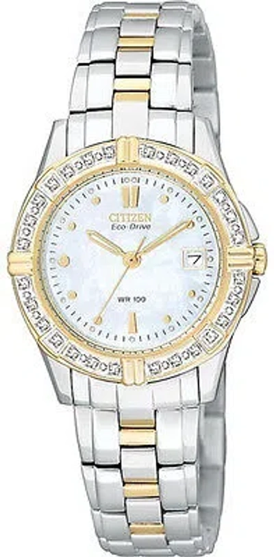 Pre-owned Citizen Ew1394-54d Eco-drive Miramar Diamond Mother-of-pearl Dial Watch $475 In Light Gray