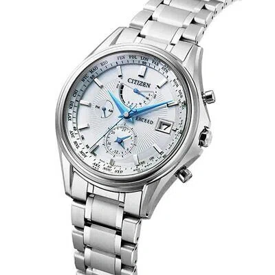 Pre-owned Citizen Exceed At9130-69w White Eco-drive Solar Radio Men's Watch In Box