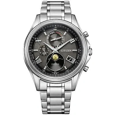 Pre-owned Citizen Exceed Eco-drive By1020-61e Solar Radio Men Watch Moon Phase Titanium