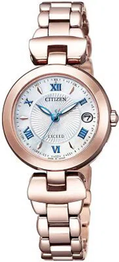 Pre-owned Citizen Exceed Eco-drive Es9424-57a Happy Flight Solor Radio Women's Watch