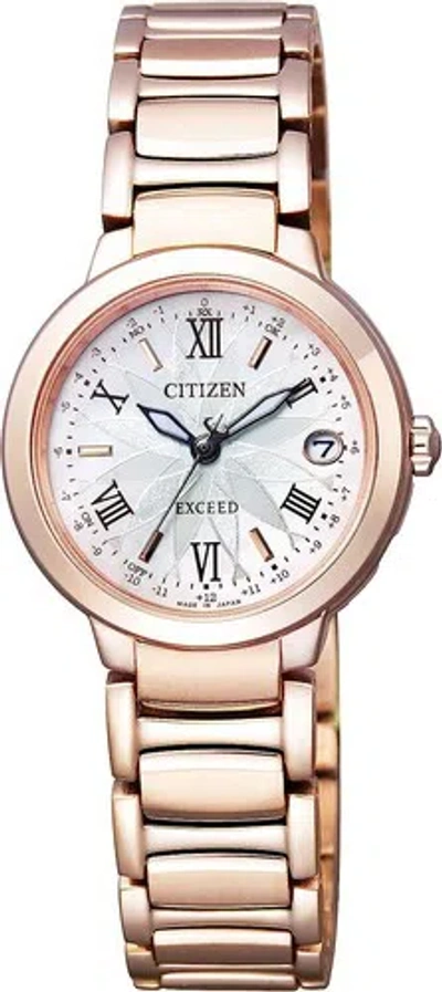 Pre-owned Citizen Exceed Es9322-57w Eco-drive Silver Titania Watch Women Box