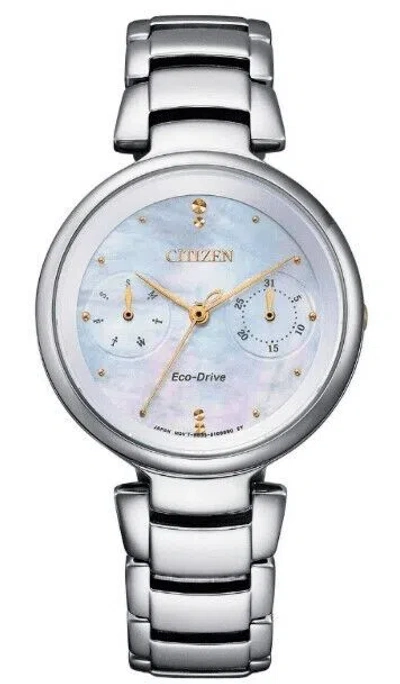 Pre-owned Citizen Fd1106-81d Eco-drive Mop Chronograph Dial Silver Steel Womens Watch