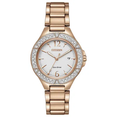 Pre-owned Citizen Fe1163-56a Silhouette Eco-drive Swarovski Crystal Rose Gold Watch $325