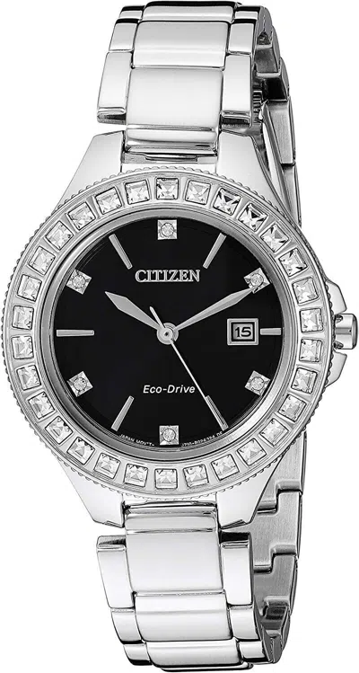 Pre-owned Citizen Fe1190-53e Silhouette Eco-drive Black Dial Crystal Accented Womens Watch