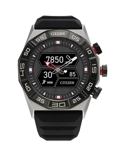 Citizen Men's Cz Smart Hybrid Black Silicone Strap Smart Watch 44mm In Silver