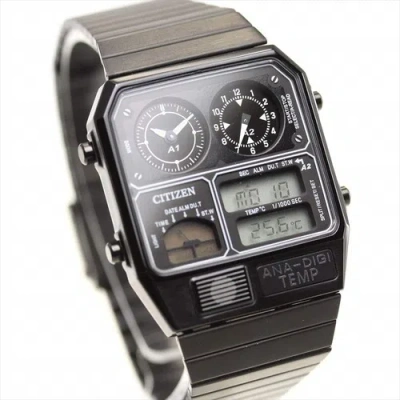 Pre-owned Citizen Jg2105-93e Ana-digi Temp Reproduction Model Men's Watch Black Japan