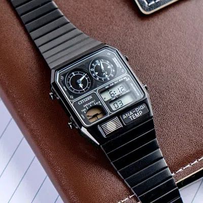 Pre-owned Citizen Jg2105-93e Ana-digi Temperature Reproduction Model Dual Time Black Watch