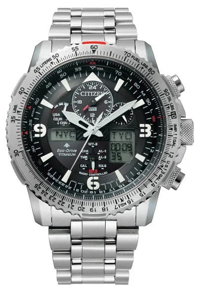 Pre-owned Citizen Jy8100-80e Radio Controlled Skyhawk Super Pilot Eco-drive Super Titanium