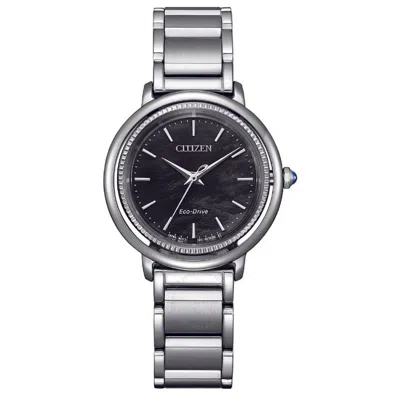 Citizen L Eco-drive Black Mother Of Pearl Dial Ladies Watch Em1100-84h In Mother Of Pearl/silver Tone/black