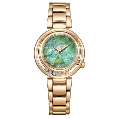 Citizen L Eco-drive Diamond Green Mother Of Pearl Dial Ladies Watch Em1113-82y In Mother Of Pearl/pink/green/rose Gold Tone/gold Tone