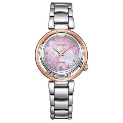 Citizen L Eco-drive Diamond Pink Mother Of Pearl Dial Ladies Watch Em1114-80y In Mother Of Pearl/pink/silver Tone/rose Gold Tone/gold Tone