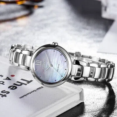 Pre-owned Citizen L Eco-drive Em0530-81d Blue Analog Stainless Steel Solar Ladies Watch