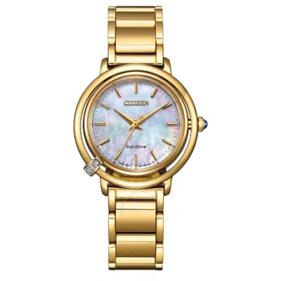Citizen L Eco-drive Mother Of Pearl Dial Ladies Watch Em1092-64d In Mother Of Pearl/gold Tone