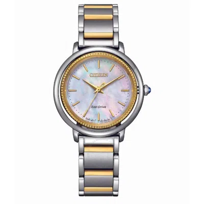 Citizen L Eco-drive Mother Of Pearl Dial Two-tone Ladies Watch Em1104-83d In Mother Of Pearl/two Tone/silver Tone/gold Tone