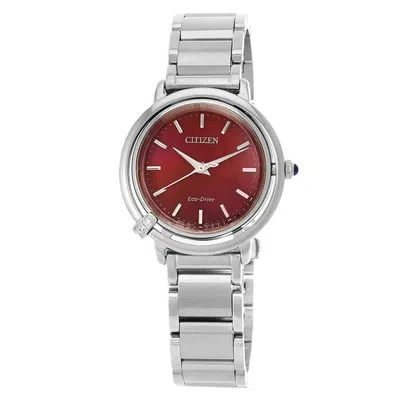 Pre-owned Citizen L Eco-drive Red Mop Dial Ladies Watch Em1090-78x