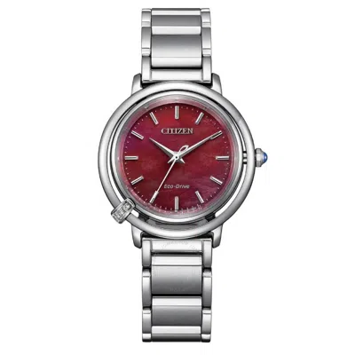 Citizen L Eco-drive Red Mother Of Pearl Dial Ladies Watch Em1090-78x In Mother Of Pearl/red/silver Tone